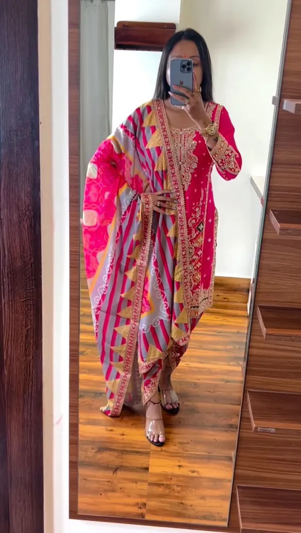 Pink_Designer_Party_Wear_Look_Ready_To_Wear_Top_,Dhoti_Salwar_And_Dupatta__For_Women