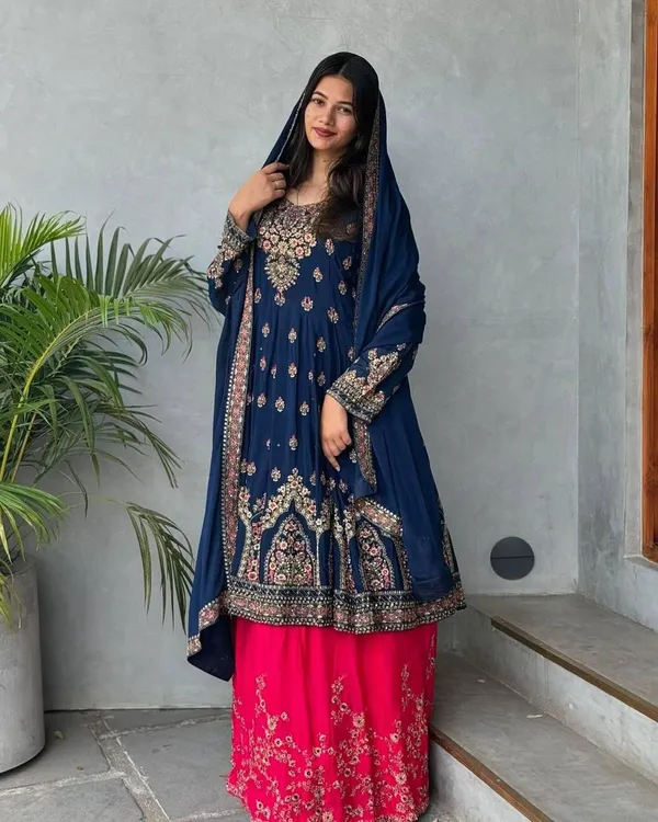 Blue_Designerr_Party_Wear_Look_Heavy_Faux_Georgette_Top_Lehenga_&_Dupatta_Set_For_Women