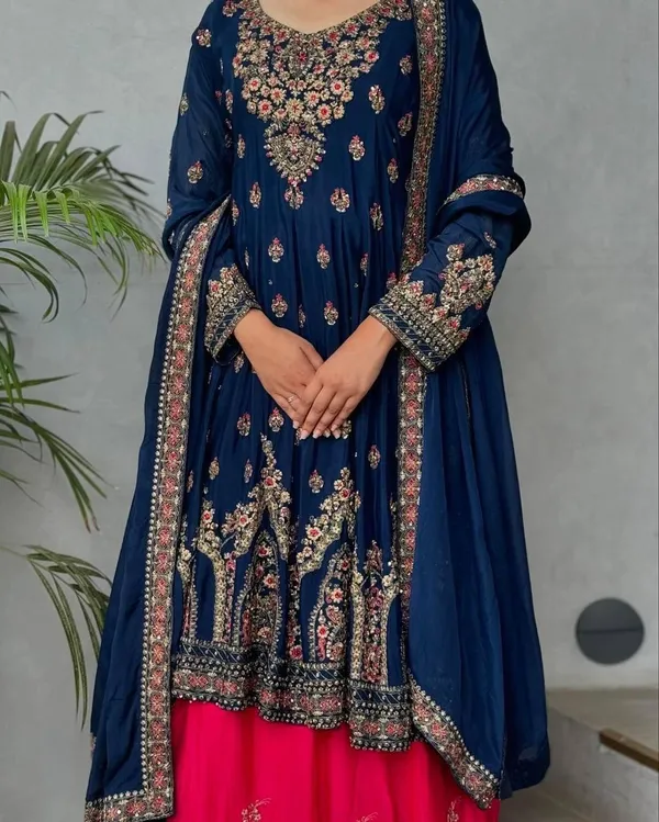 Blue_Designerr_Party_Wear_Look_Heavy_Faux_Georgette_Top_Lehenga_&_Dupatta_Set_For_Women