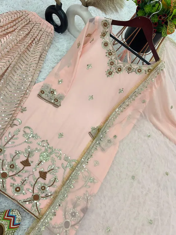 Peach_Designer_Party_Wear_Look_Fancy_Top-Dupatta_And_Fully_Stitched_Gharara_For_Women