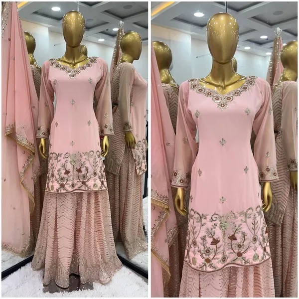 Peach_Designer_Party_Wear_Look_Fancy_Top-Dupatta_And_Fully_Stitched_Gharara_For_Women