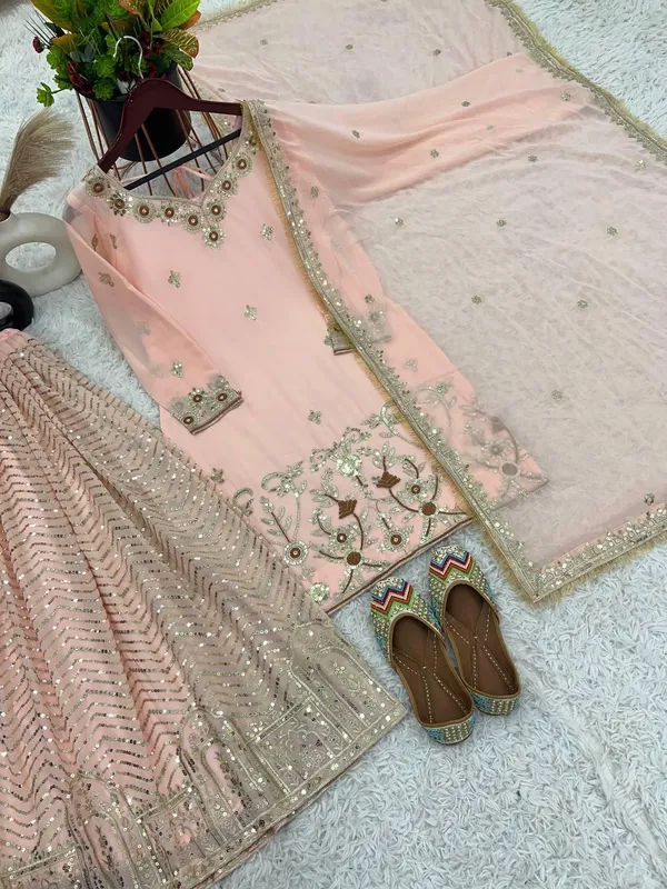 Peach_Designer_Party_Wear_Look_Fancy_Top-Dupatta_And_Fully_Stitched_Gharara_For_Women