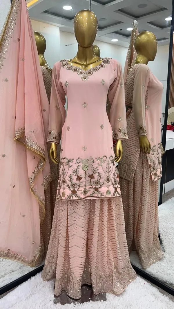 Peach_Designer_Party_Wear_Look_Fancy_Top-Dupatta_And_Fully_Stitched_Gharara_For_Women
