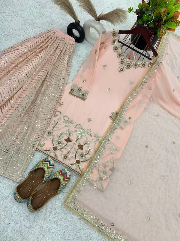 Peach_Designer_Party_Wear_Look_Fancy_Top-Dupatta_And_Fully_Stitched_Gharara_For_Women