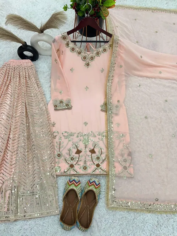 Peach_Designer_Party_Wear_Look_Fancy_Top-Dupatta_And_Fully_Stitched_Gharara_For_Women