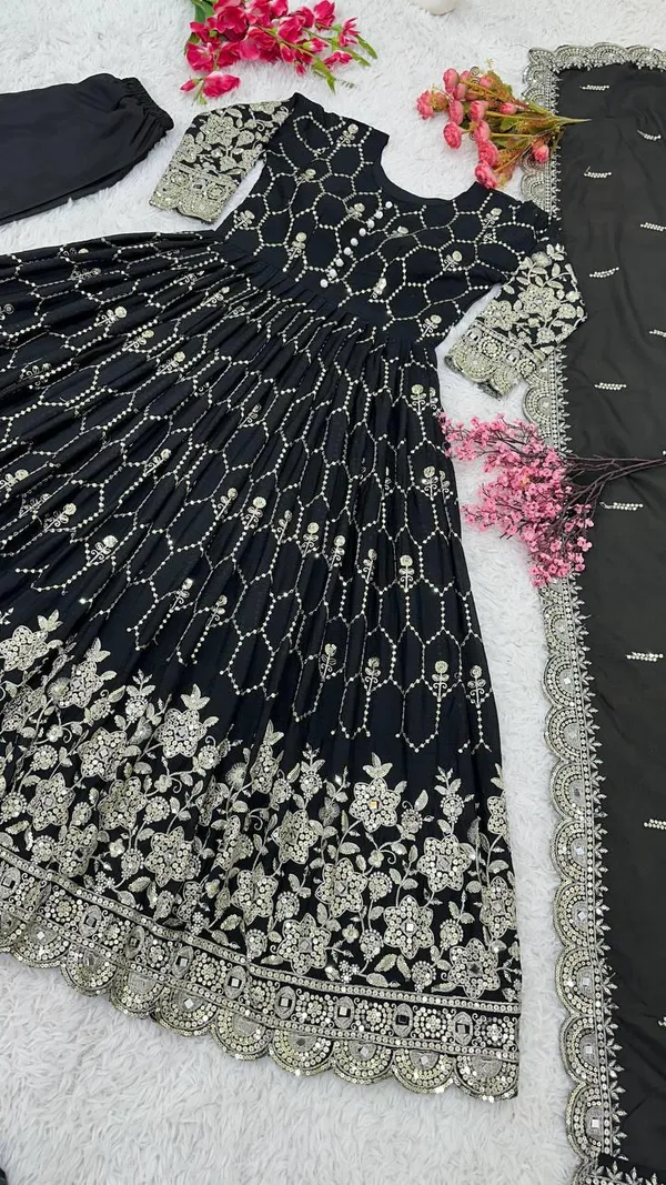 Black_Designer_Party_Wear_Look_Full_Heavy_Embroidery_Sequence_Work_Gown_With_Fully_Stiched_Bottom_And_Dupatta_For_Women