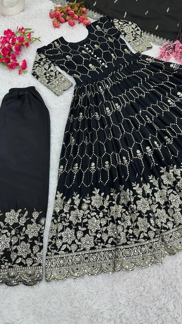 Black_Designer_Party_Wear_Look_Full_Heavy_Embroidery_Sequence_Work_Gown_With_Fully_Stiched_Bottom_And_Dupatta_For_Women