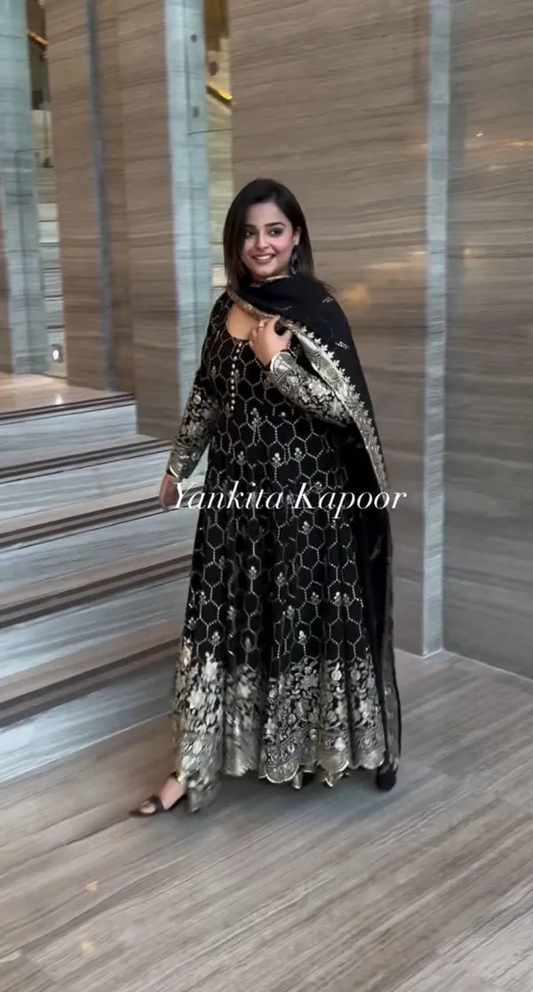 Black_Designer_Party_Wear_Look_Full_Heavy_Embroidery_Sequence_Work_Gown_With_Fully_Stiched_Bottom_And_Dupatta_For_Women