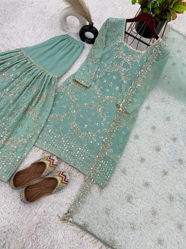 Aqua_Blue_Sharara_Faux_Georgette__Fully_Stitched__Top-Bottom_And_Dupatta_Set_For_Women