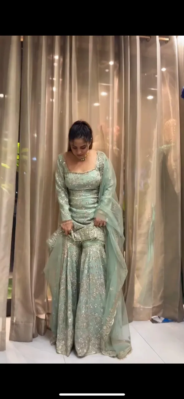 Aqua_Blue_Sharara_Faux_Georgette__Fully_Stitched__Top-Bottom_And_Dupatta_Set_For_Women