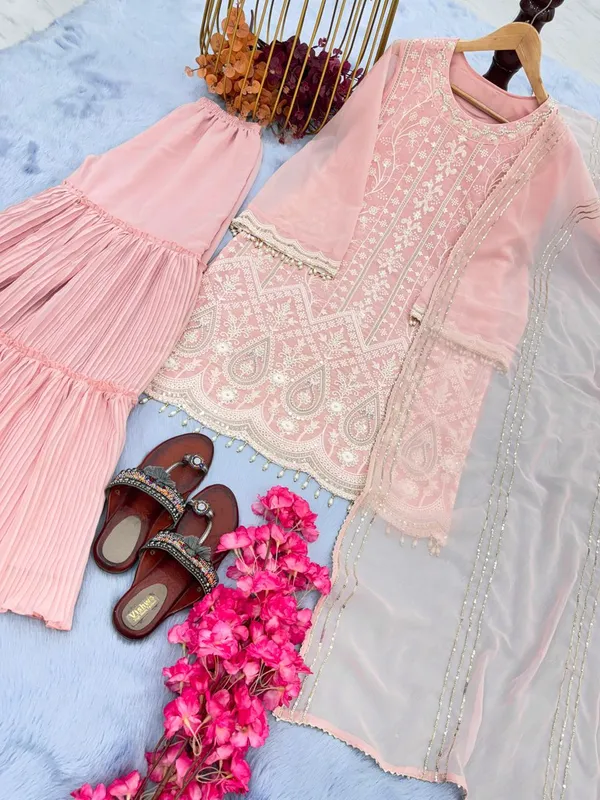 Pink_Premium_Designer_Ready_Made_Top_Plazzo_&_Dupatta_For_Women