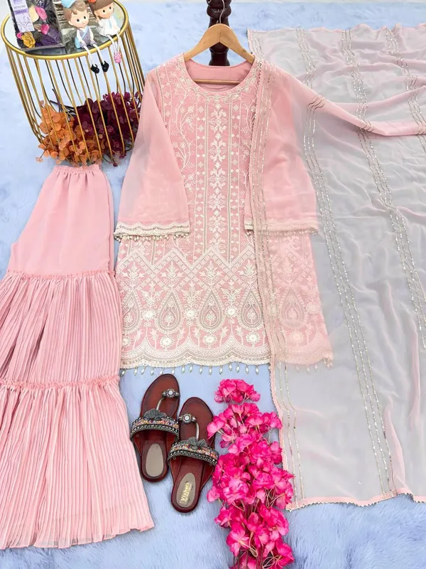 Pink_Premium_Designer_Ready_Made_Top_Plazzo_&_Dupatta_For_Women