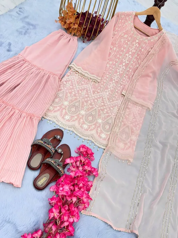 Pink_Premium_Designer_Ready_Made_Top_Plazzo_&_Dupatta_For_Women