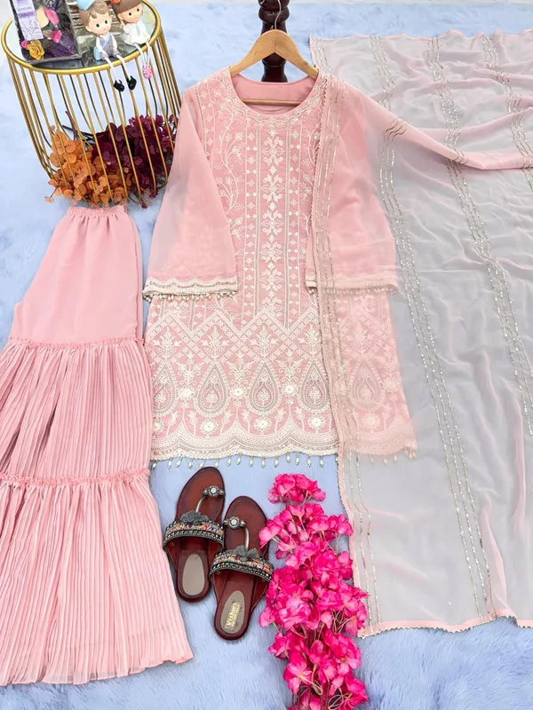 Pink_Premium_Designer_Ready_Made_Top_Plazzo_&_Dupatta_For_Women