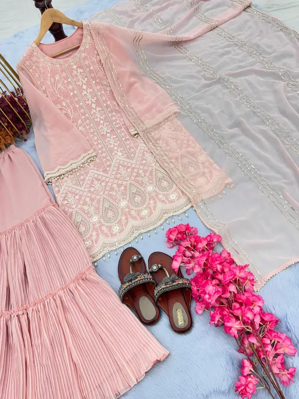 Pink_Premium_Designer_Ready_Made_Top_Plazzo_&_Dupatta_For_Women