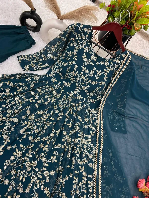 Blue_Designer_Fully_Stitched_Faux_Georgette_With_Embroidery_Work_Gown_And_Dupatta_Set_For_Women
