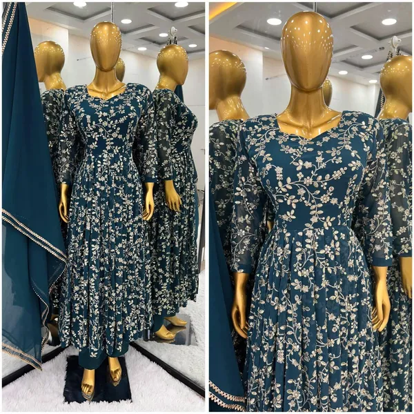 Blue_Designer_Fully_Stitched_Faux_Georgette_With_Embroidery_Work_Gown_And_Dupatta_Set_For_Women