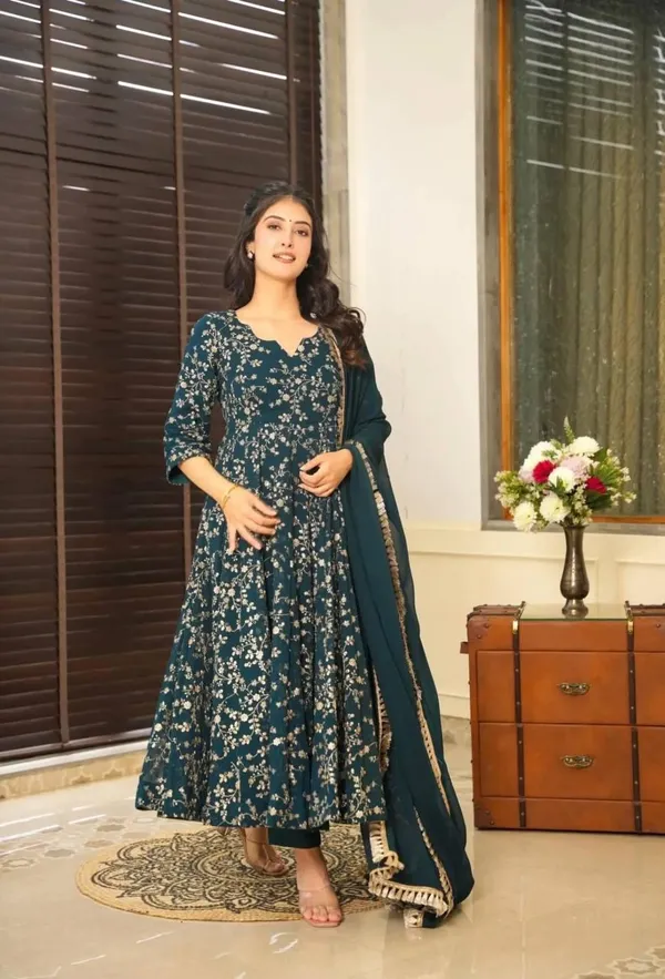 Blue_Designer_Fully_Stitched_Faux_Georgette_With_Embroidery_Work_Gown_And_Dupatta_Set_For_Women