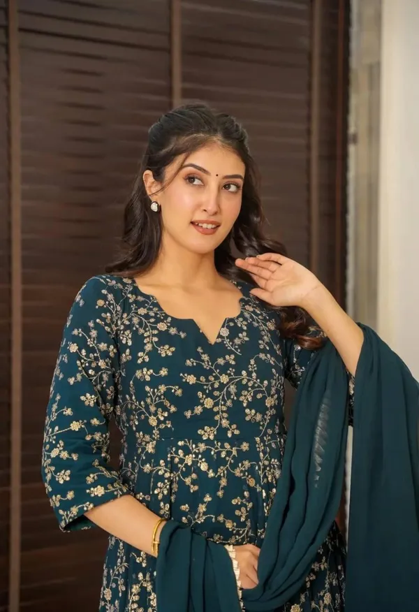 Blue_Designer_Fully_Stitched_Faux_Georgette_With_Embroidery_Work_Gown_And_Dupatta_Set_For_Women