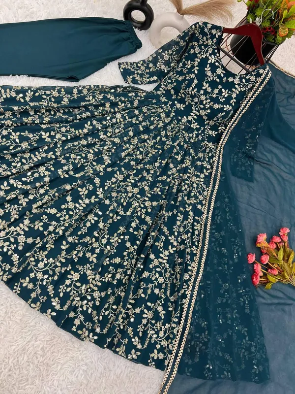 Blue_Designer_Fully_Stitched_Faux_Georgette_With_Embroidery_Work_Gown_And_Dupatta_Set_For_Women