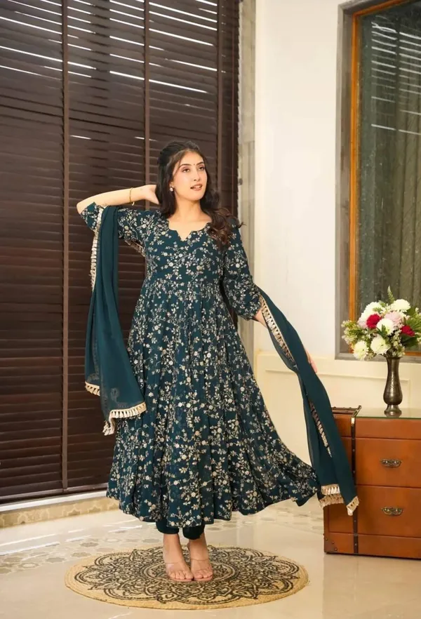 Blue_Designer_Fully_Stitched_Faux_Georgette_With_Embroidery_Work_Gown_And_Dupatta_Set_For_Women