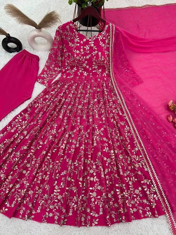 Pink_Designer_Fully_Stitched_Faux_Georgette_With_Embroidery_Work_Gown_And_Dupatta_Set_For_Women