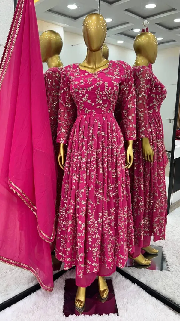Pink_Designer_Fully_Stitched_Faux_Georgette_With_Embroidery_Work_Gown_And_Dupatta_Set_For_Women