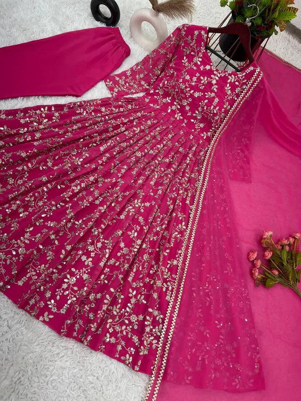 Pink_Designer_Fully_Stitched_Faux_Georgette_With_Embroidery_Work_Gown_And_Dupatta_Set_For_Women