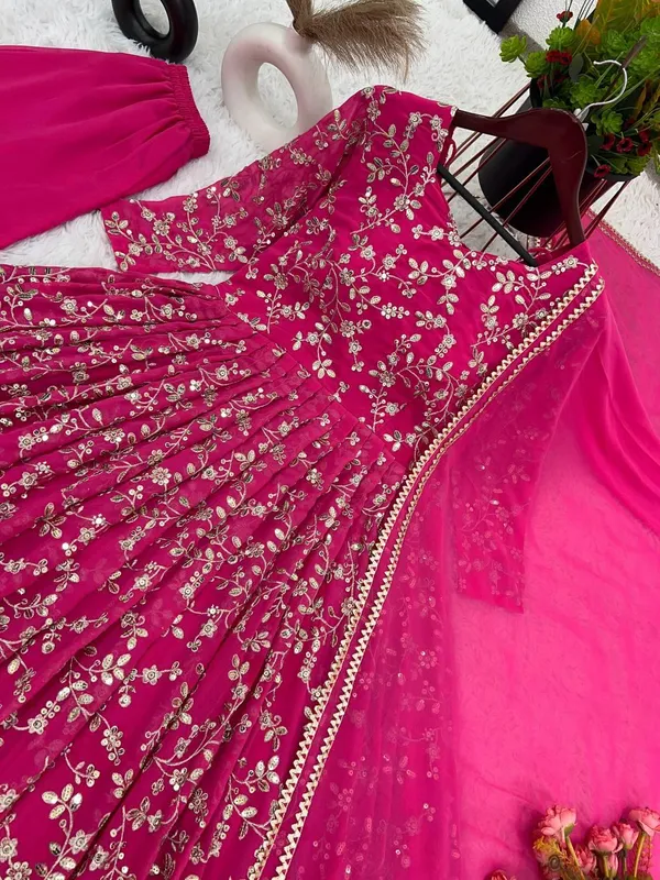 Pink_Designer_Fully_Stitched_Faux_Georgette_With_Embroidery_Work_Gown_And_Dupatta_Set_For_Women