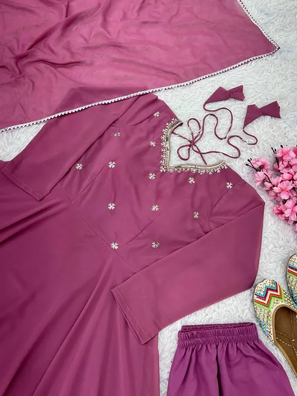 Pink__Fully_Stitched_Designer_Faux_Georgette_With_Embroidery_Work_Gown_And_Dupatta_Set_For_Women