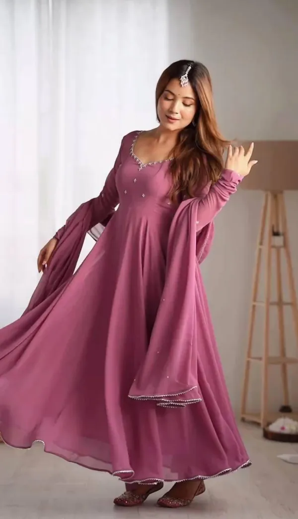 Pink__Fully_Stitched_Designer_Faux_Georgette_With_Embroidery_Work_Gown_And_Dupatta_Set_For_Women