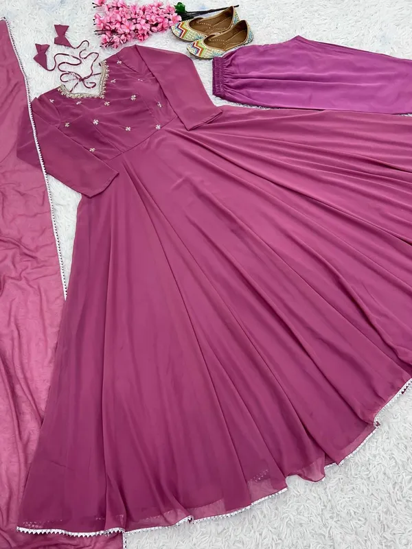 Pink__Fully_Stitched_Designer_Faux_Georgette_With_Embroidery_Work_Gown_And_Dupatta_Set_For_Women