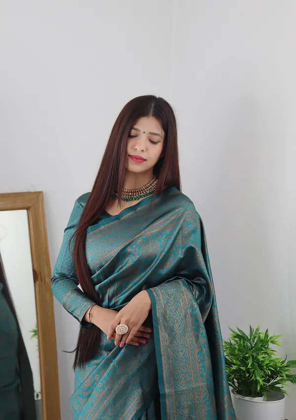 Sanu_silk_Rama_Pure_Kanjivaram_Silk_Saree_with_unstiched_blouse_For_Women