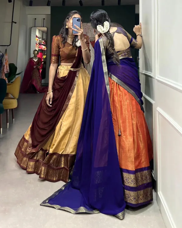 Kanjivaram_Silk_Zari_Half_Lehenga_Saree_With_Blouse_And_Dupatta