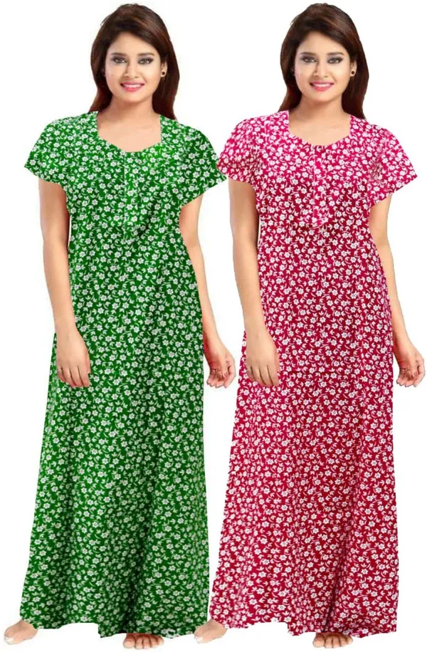 Pack_of_2_Pure_Cotton_Printed_Nighty_For_Women_|_Green_&_Pink