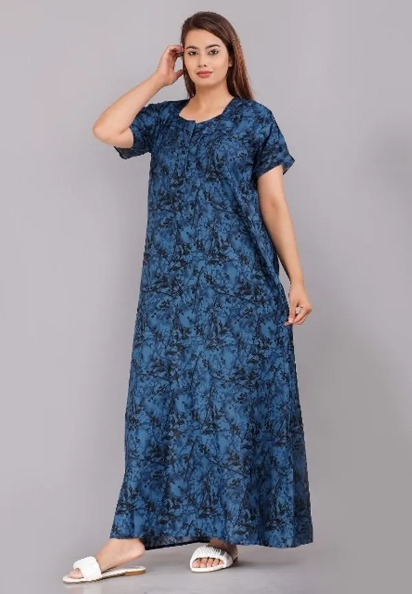 Blue_Cotton_Printed_Long_Nighty_For_Women