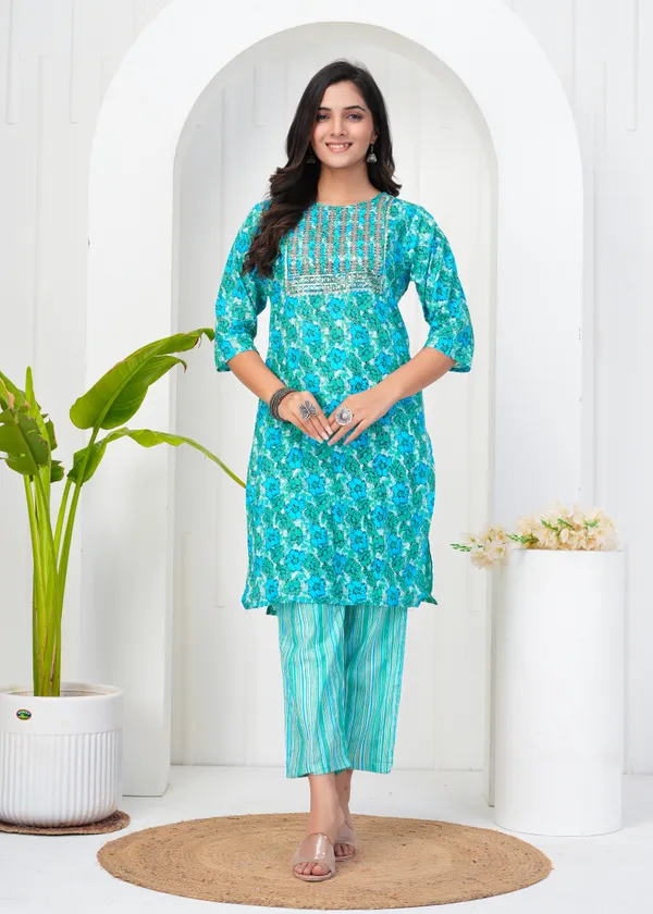 Light_Green_Cotton_Blend_Floral_Print_Straight_Kurta_&_Pant_For_Women