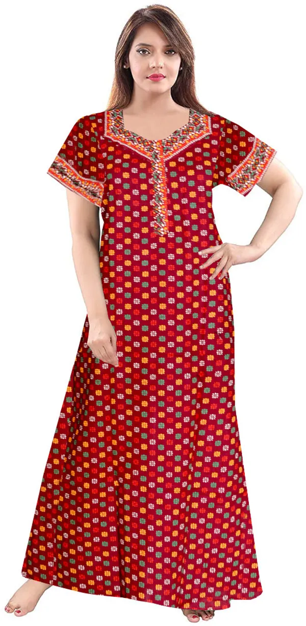 Pack_of_2_Pure_Cotton_Printed_Nighty_For_Women_|_Blue_&_Maroon