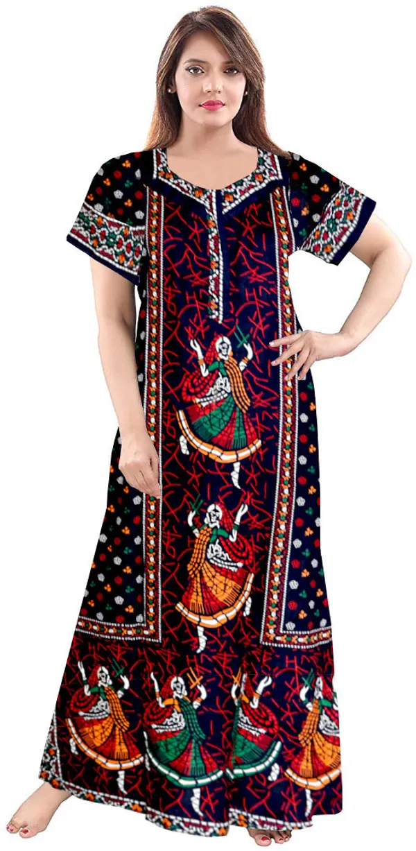 Pack_of_2_Pure_Cotton_Printed_Nighty_For_Women_|_Maroon_&_Blue