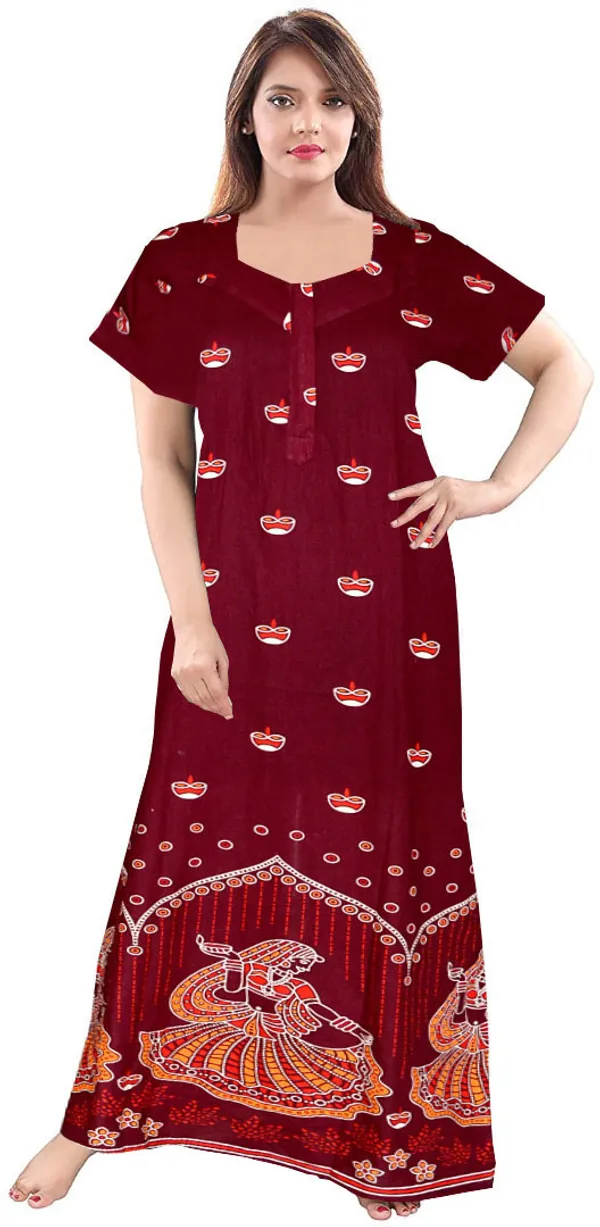 Pack_of_2_Pure_Cotton_Printed_Nighty_For_Women_|_Maroon_&_Blue