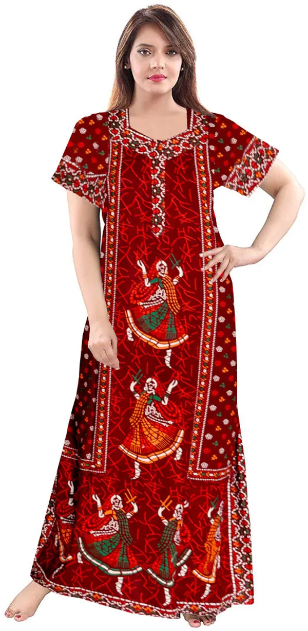 Pack_of_2_Pure_Cotton_Printed_Nighty_For_Women_|_Blue_&_Maroon
