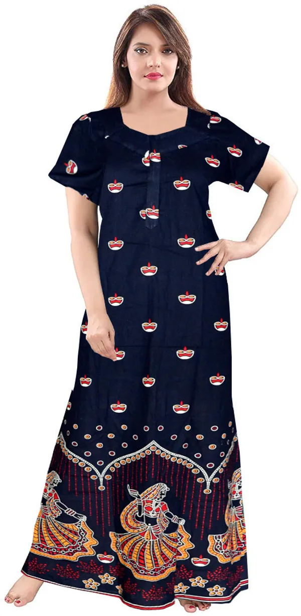 Pack_of_2_Pure_Cotton_Printed_Nighty_For_Women_|_Blue_&_Maroon