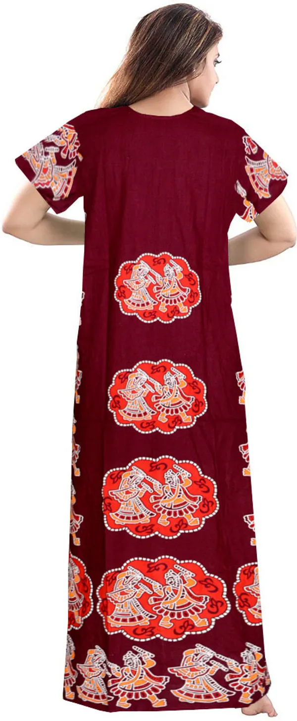 Pack_of_2_Pure_Cotton_Printed_Nighty_For_Women_|_Maroon_&_Red