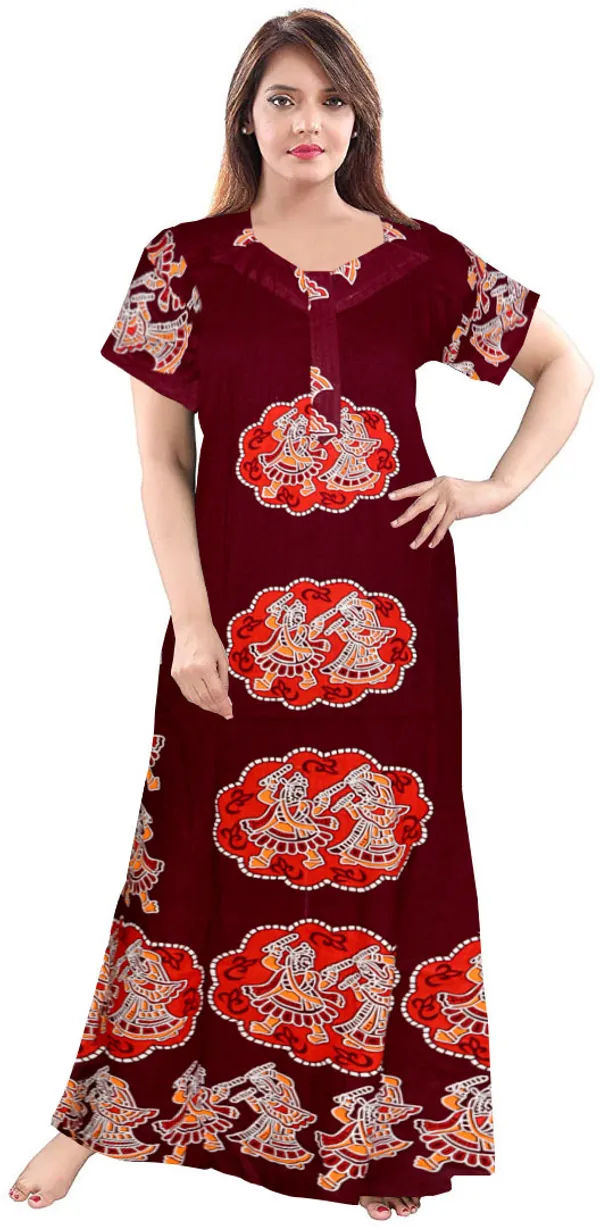 Pack_of_2_Pure_Cotton_Printed_Nighty_For_Women_|_Maroon_&_Red