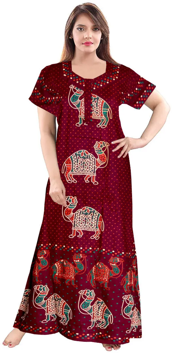 Pack_of_2_Pure_Cotton_Printed_Nighty_For_Women_|_Blue_&_Maroon