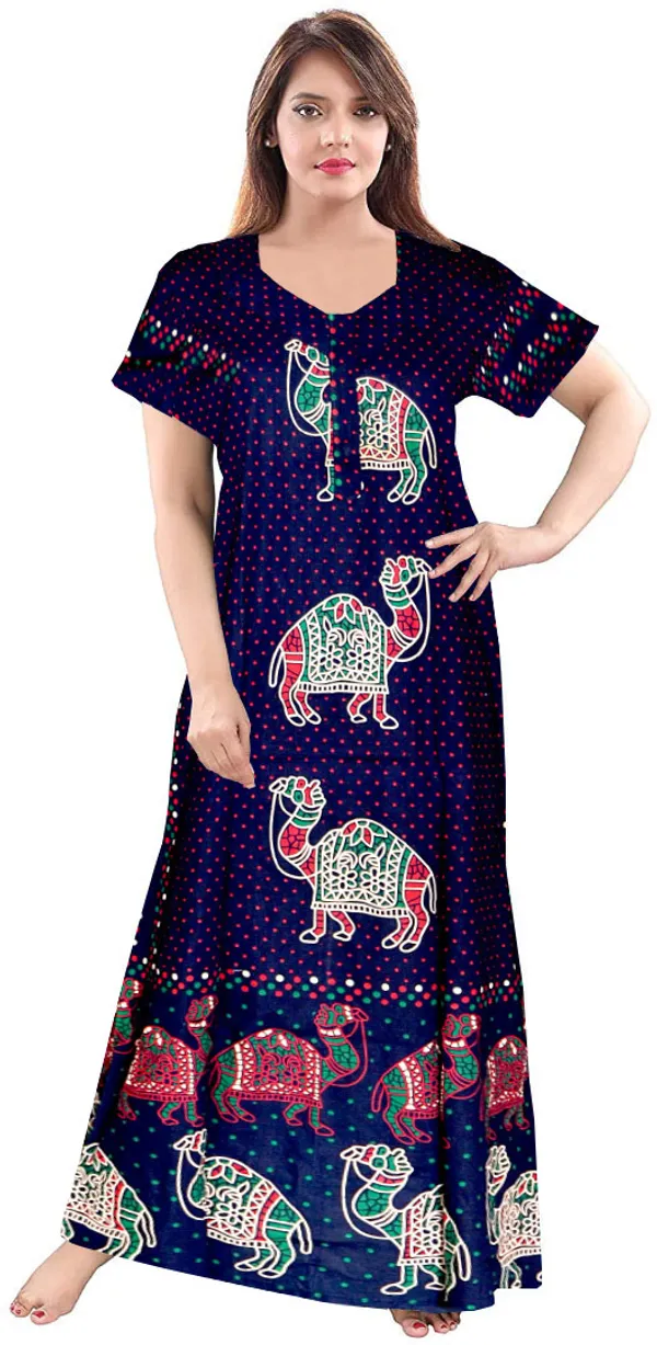 Pack_of_2_Pure_Cotton_Printed_Nighty_For_Women_|_Blue_&_Maroon