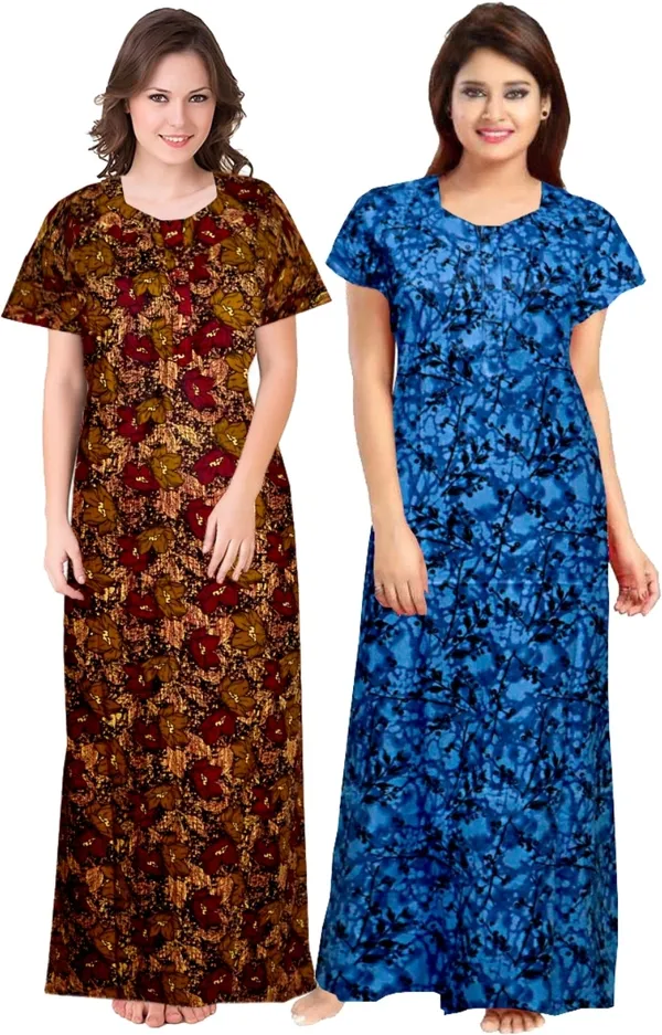 Pack_of_2_Cotton_Printed_Nighty_For_Women_|_Brown_&_Blue