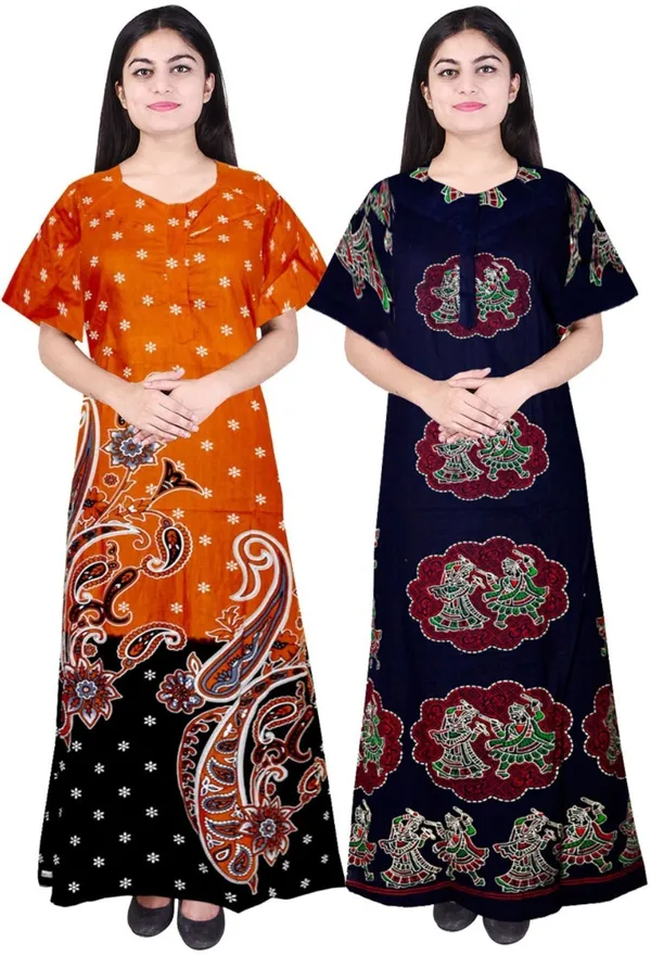 Pack_of_2_Cotton_Printed_Long_Nighty_For_Women_|_Orange_&_Blue