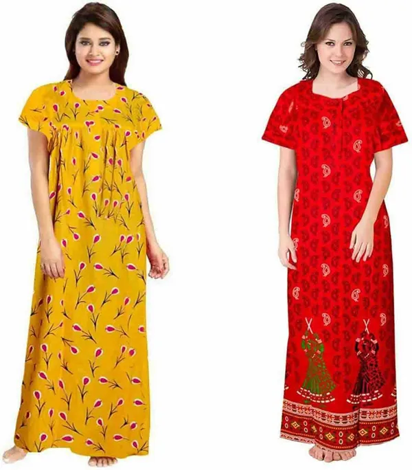 Pack_of_2_Cotton_Printed_Long_Nighty_For_Women_|_Yellow_&_Red