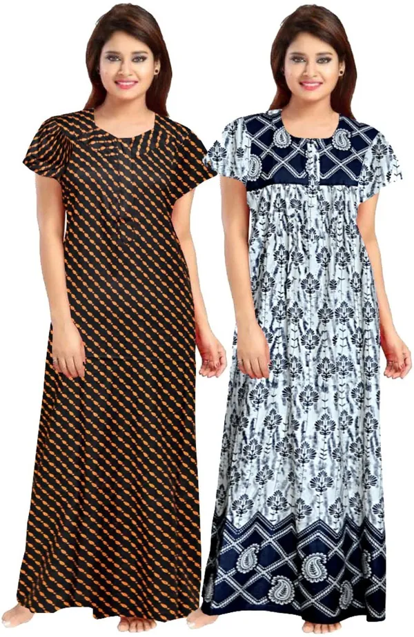 Pack_of_2_Cotton_Printed_Long_Nighty_For_Women_|_Orange_&_White